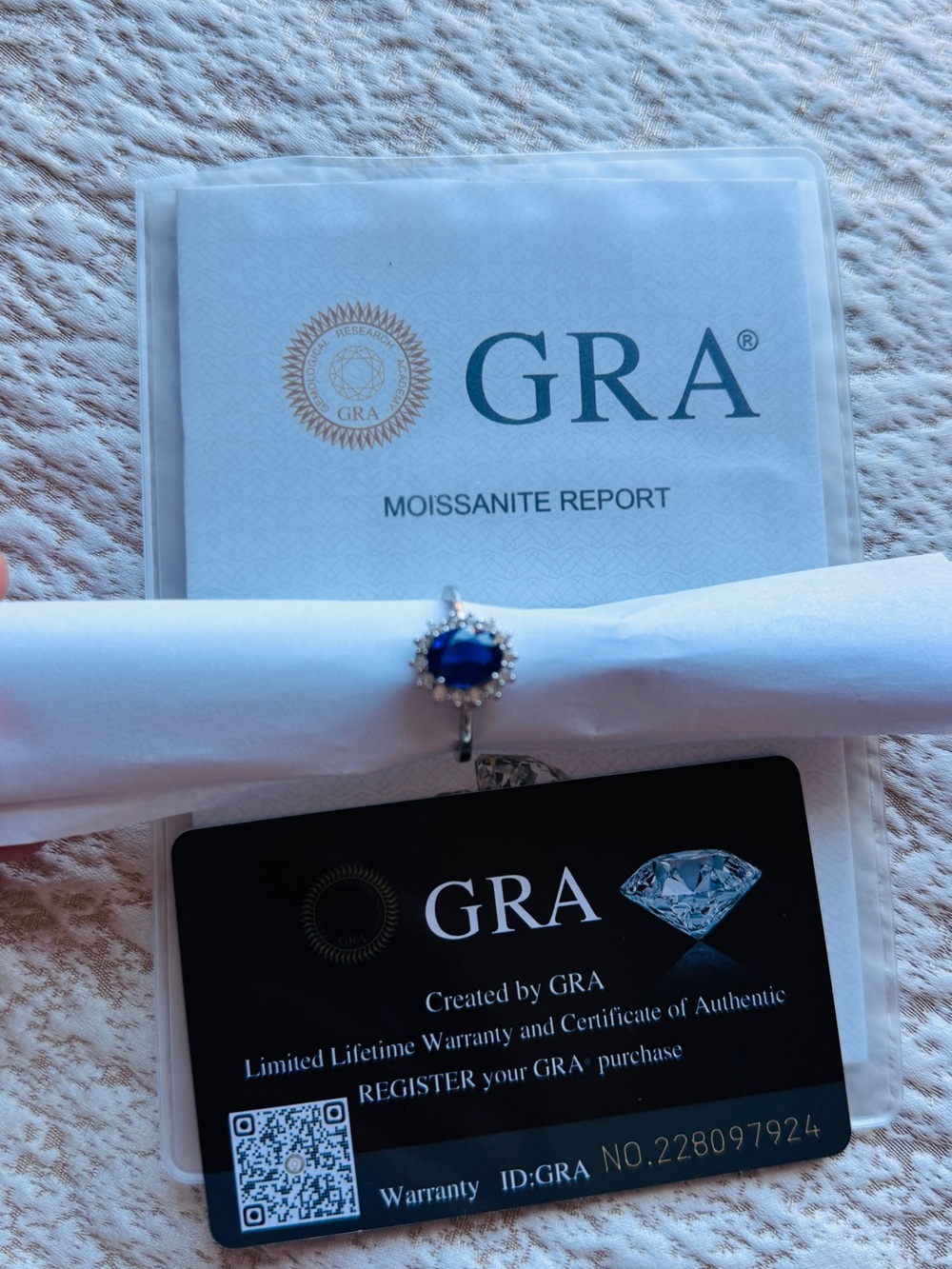 Diana Ring Women's Blue Oval Moissanite Halo Ring size 8.25 US like new
